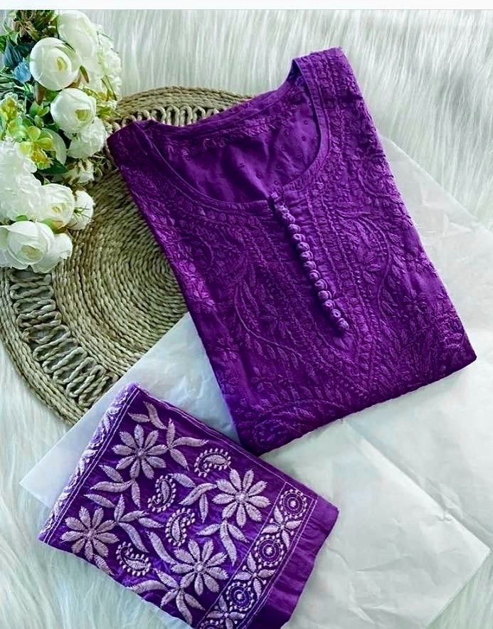 Muslin Chikankari Kurti Palazzo Set