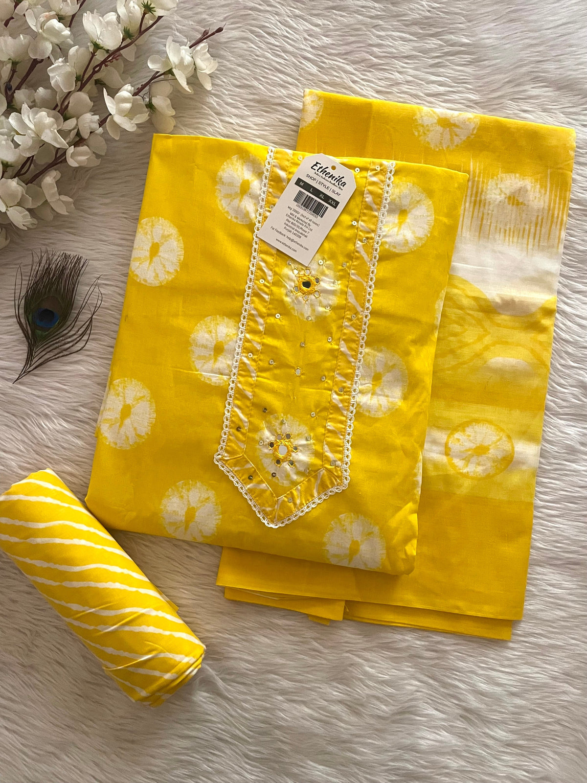 Soft Cotton Mirror work Shibori Bandhani Dress Material (Unstitched)
