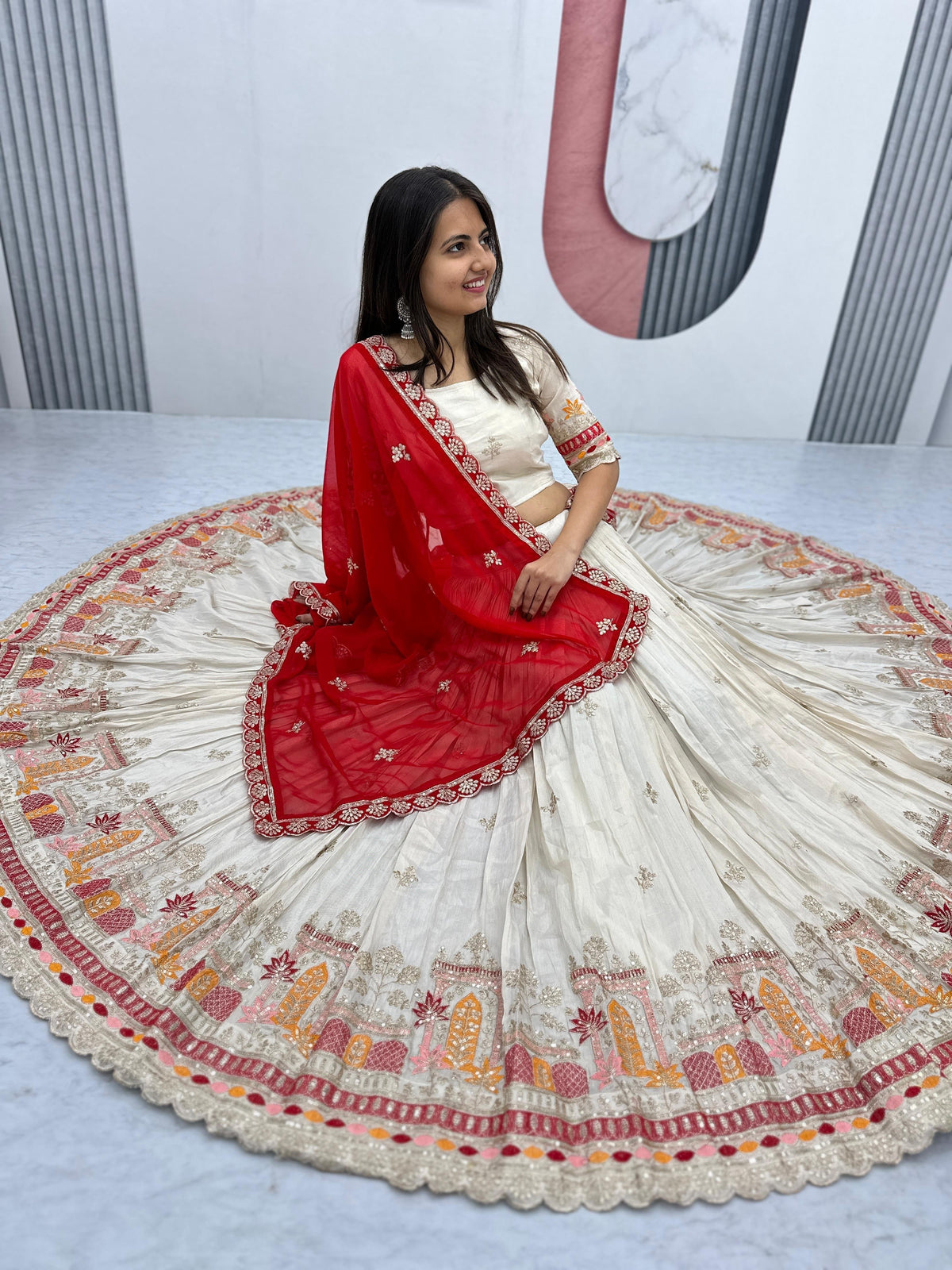 Pure Banarasi Tissue Thread Embroidery work Lehenga Choli