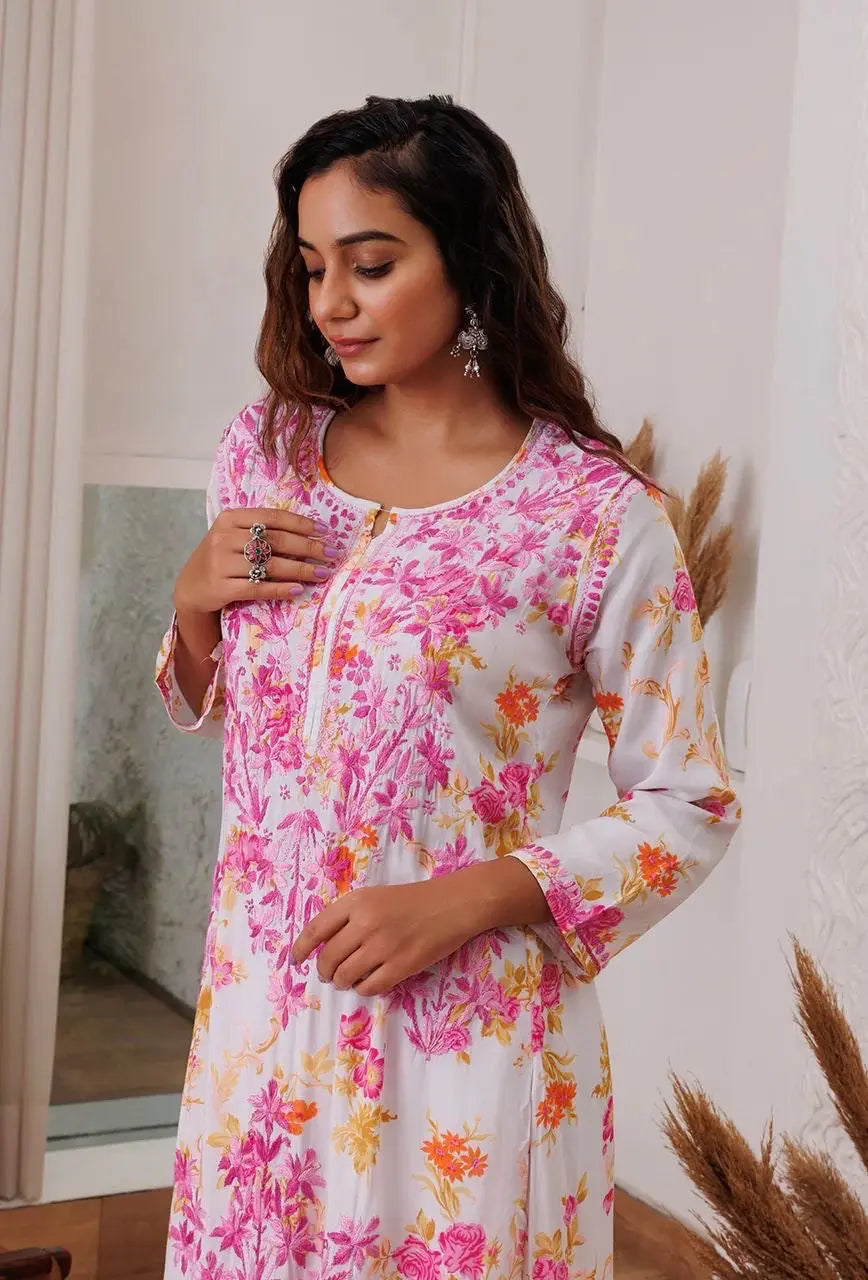 Thread Embroidery work Kurti Pant Set (Stitched)