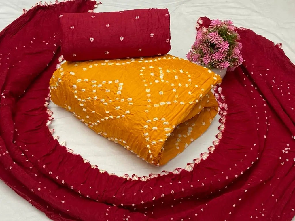 Soft Cotton Hand Crafted Kutch Bandhani Dress Material (Unstitched)