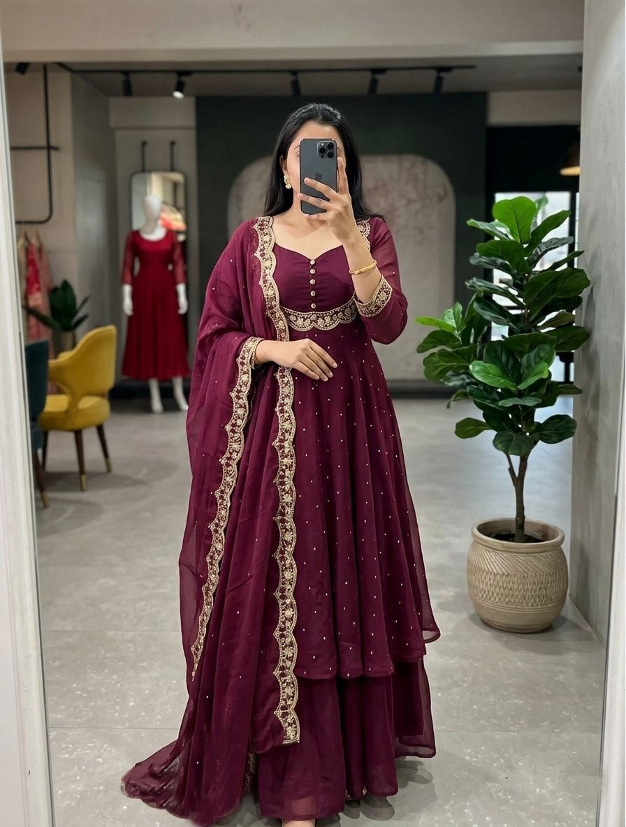 Vachitra Silk Sequence Embroidery Work Kurti Cape Set