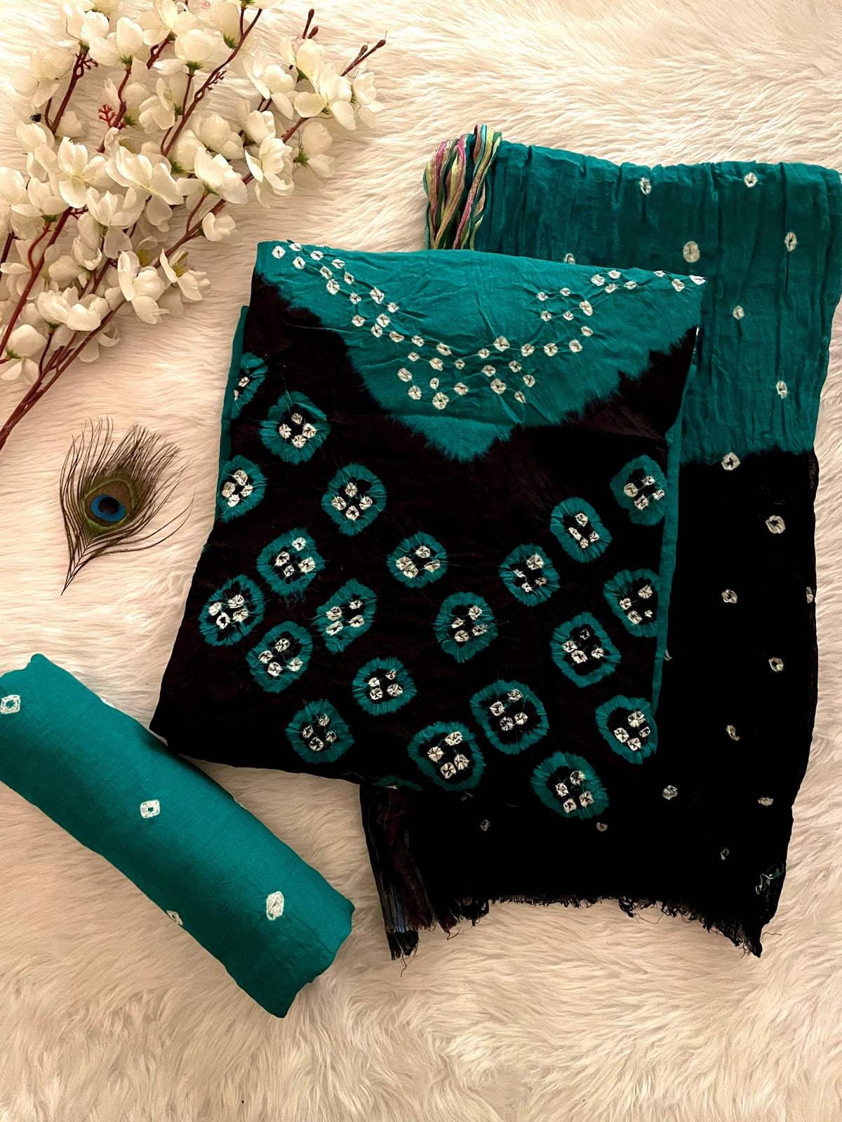 Rayon Dula Contrast Bandhani Dress Material (Unstitched)