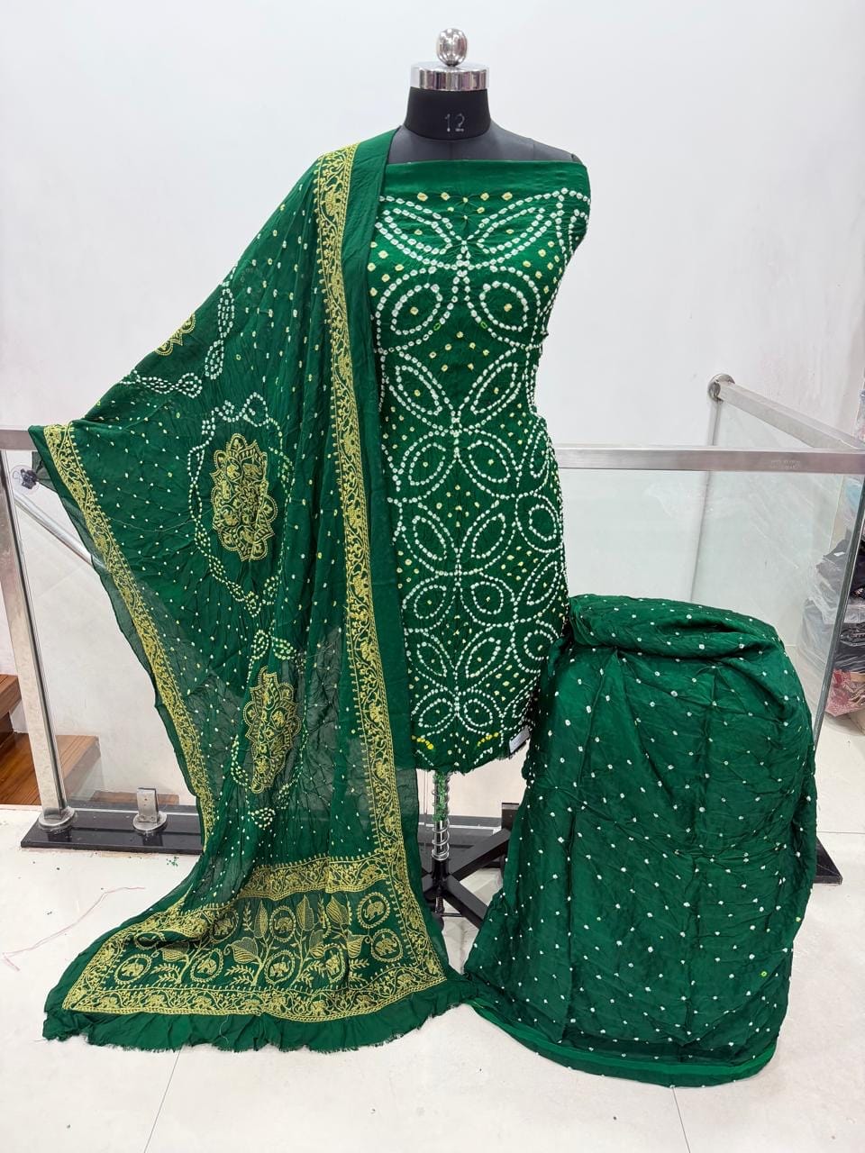 Modal Silk Original Hand Crafted Silk 3pc Bandhani Dress Material