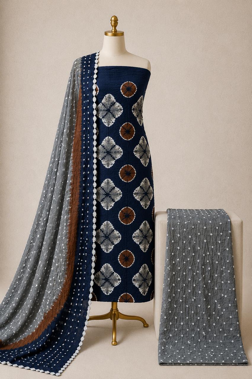Pure Cotton Shibori Bandhani Dress Material