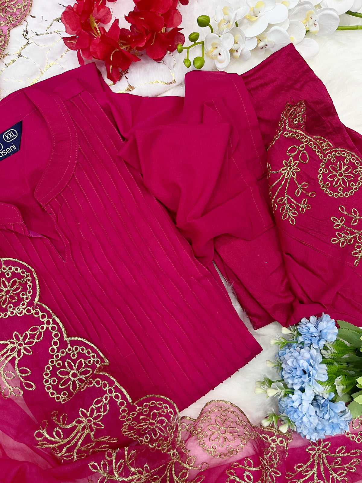 Kurti Pant with Organza Dupatta Set (Stitched)