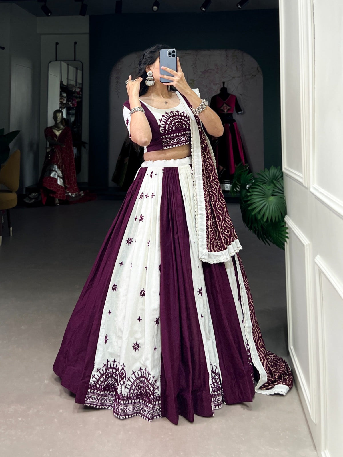 Pure Cotton Mirror Gamthi work Navratri special Chaniya Choli