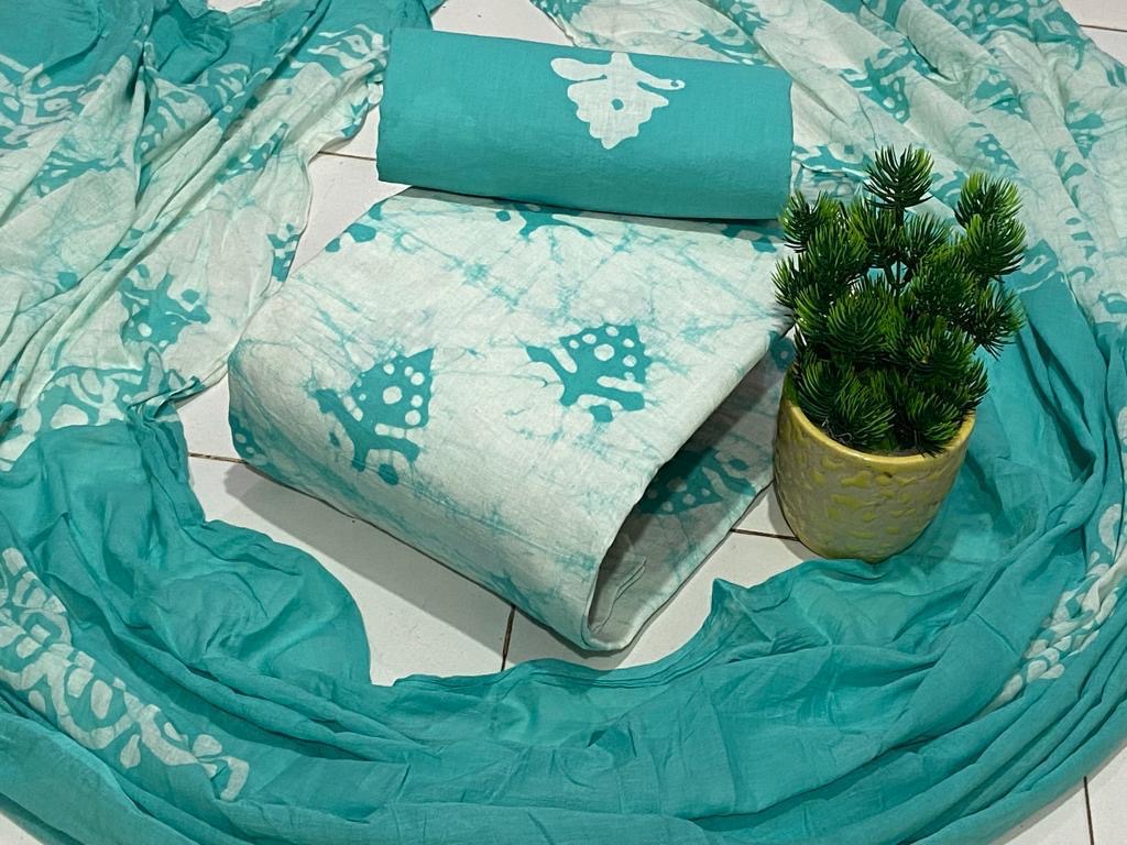Soft Cotton Hand Blocked Summer Special Batik Dress Material (Unstitched)
