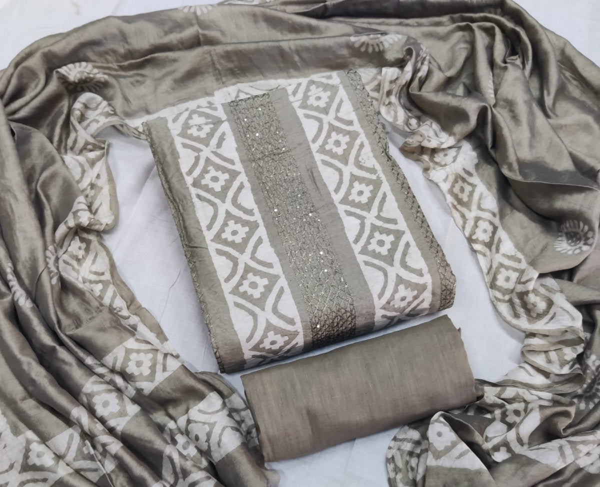 Silk Anchor Stitching Batik Dress Material (Unstitched)