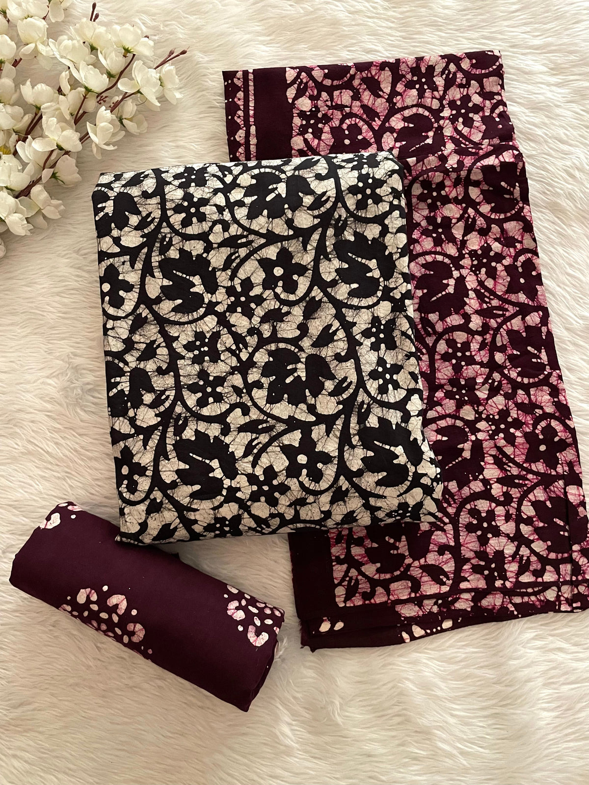 Soft Cotton Authentic Hand Blocked Batik Dress Material (Unstitched)