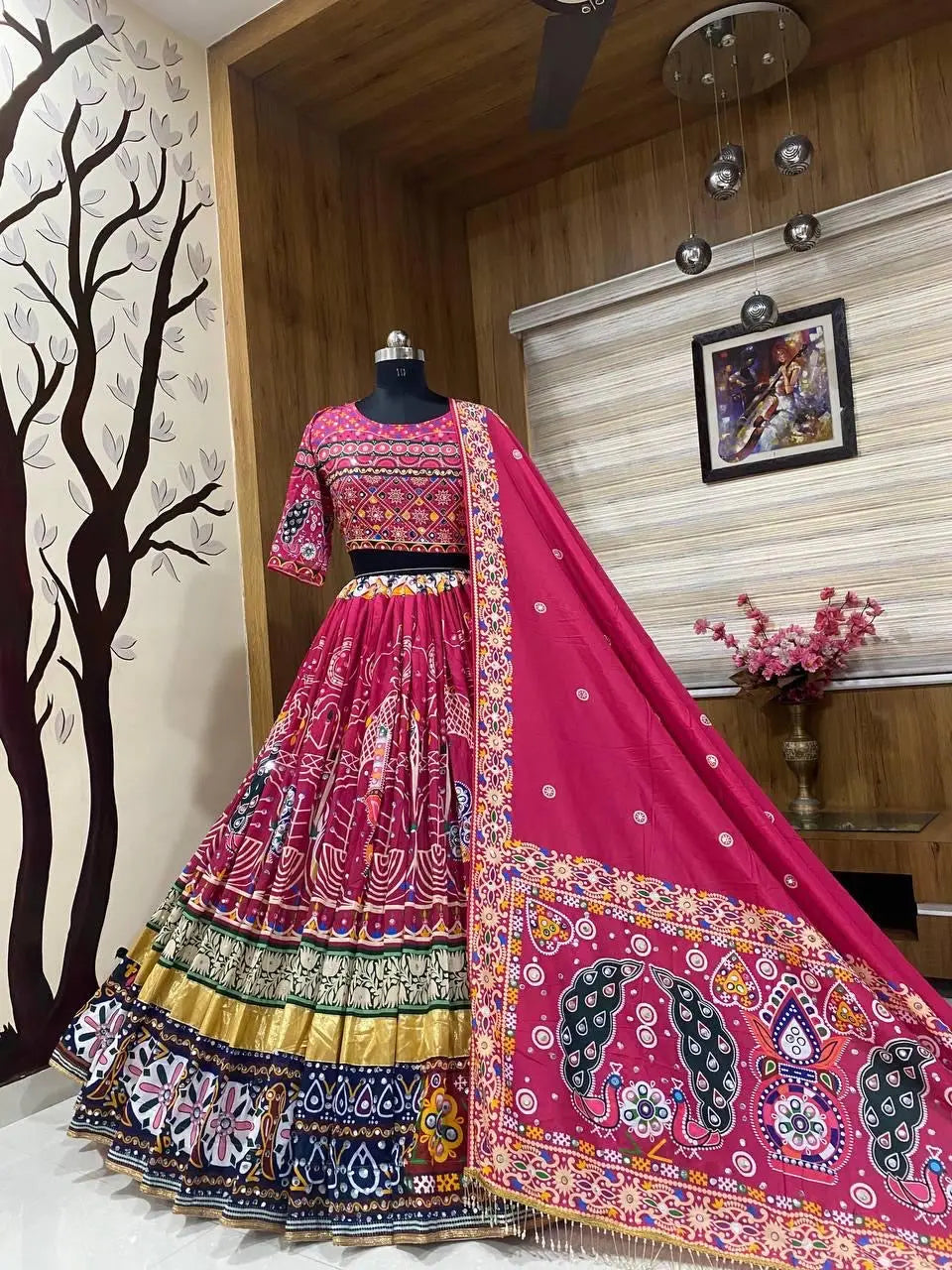 Soft Muslin Digital Print Mirror work Navratri Special Chaniya Choli