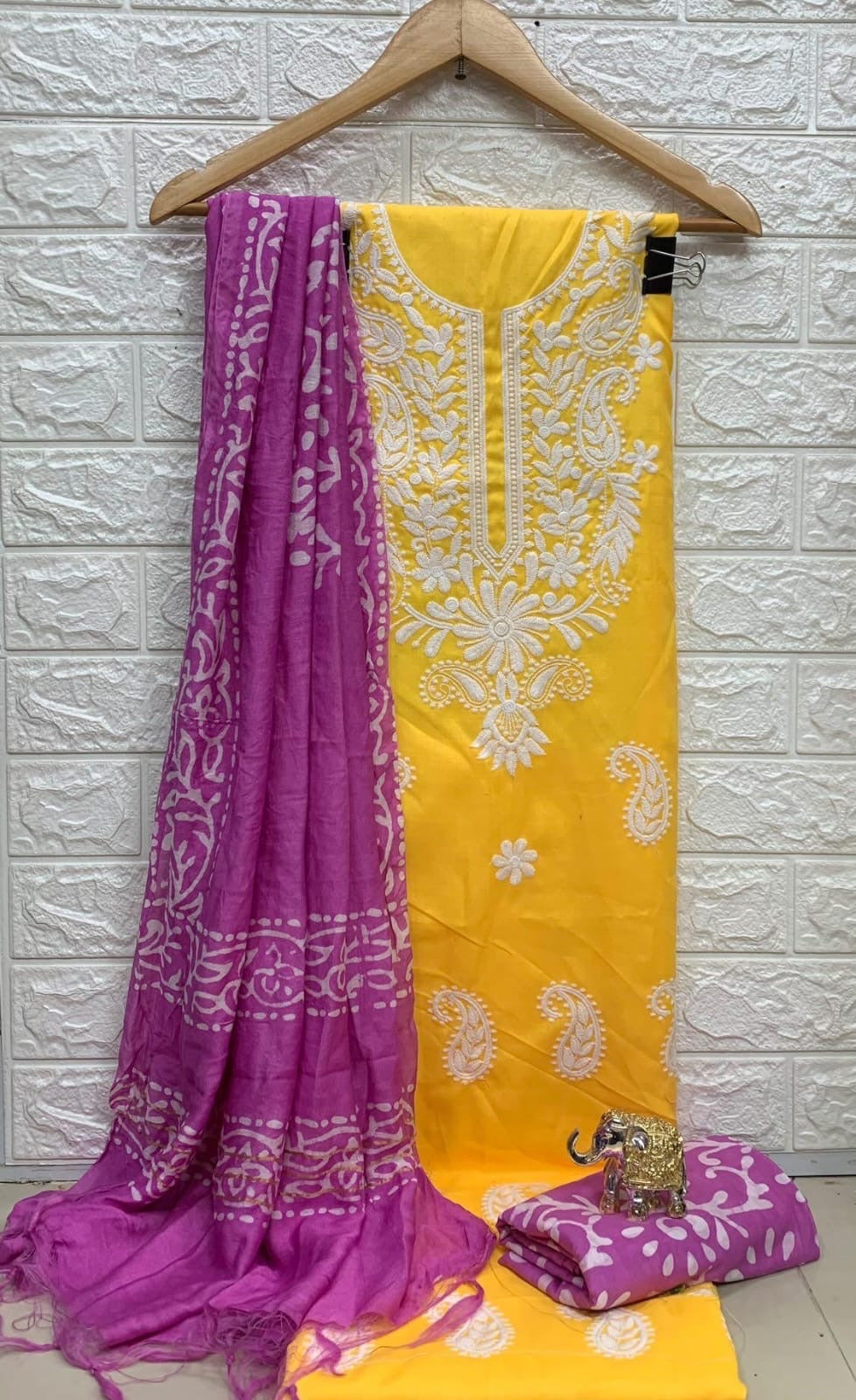 Slub cotton Neckwork with Batik work Dupatta and Salwar Dress Material (Unstitched)