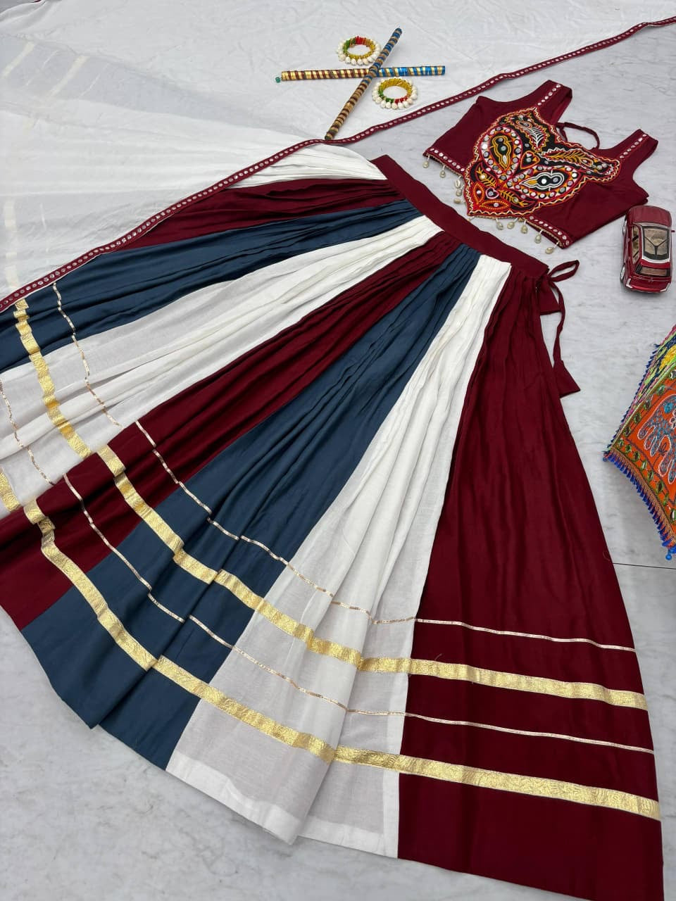 Rayon Mirror & Gamthi Work Designer Chaniya Choli – 6 Meter Flair, Ready to Wear