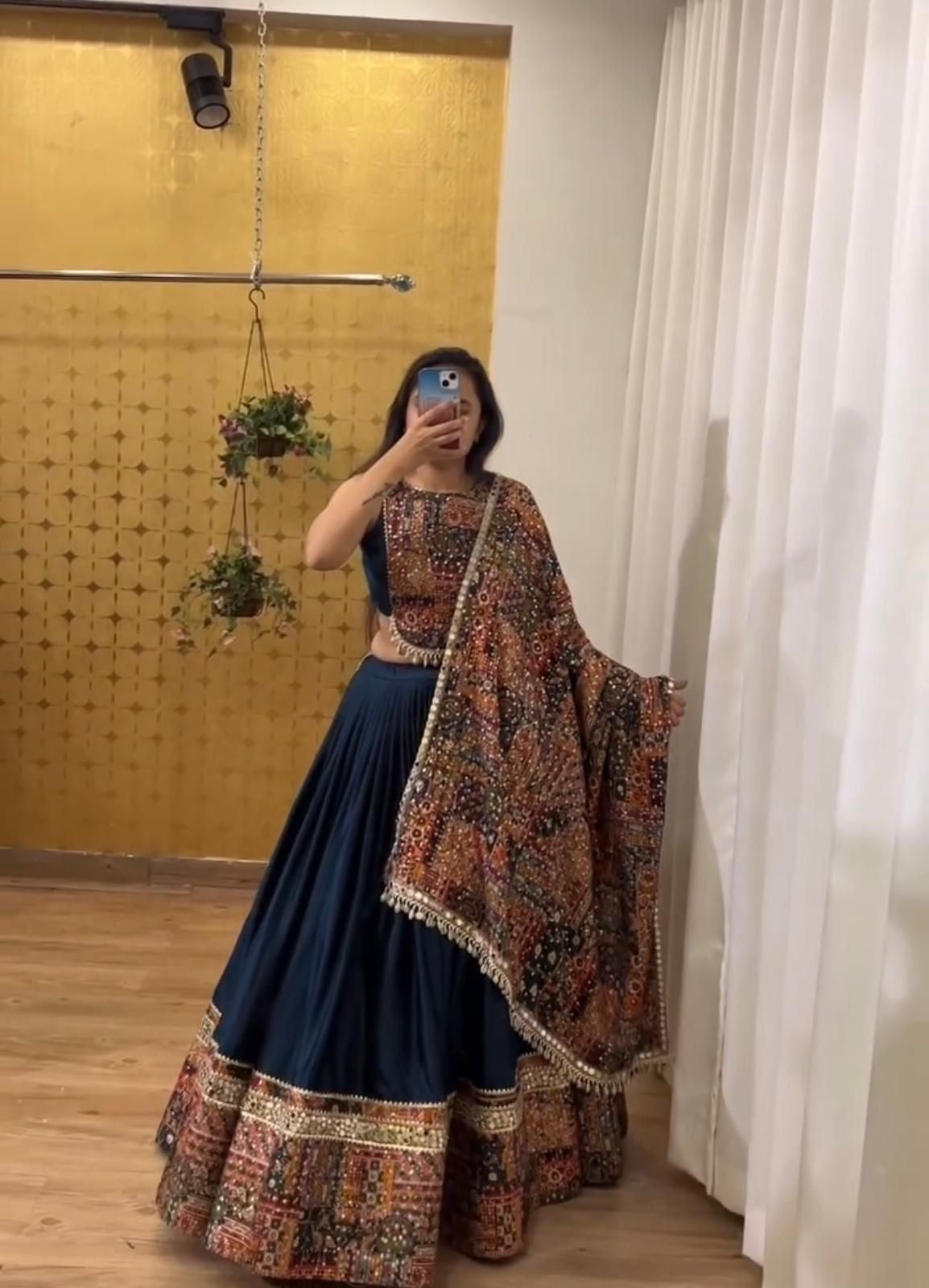 Rayon Digital Print Mirror work Diamond work Chaniya Choli