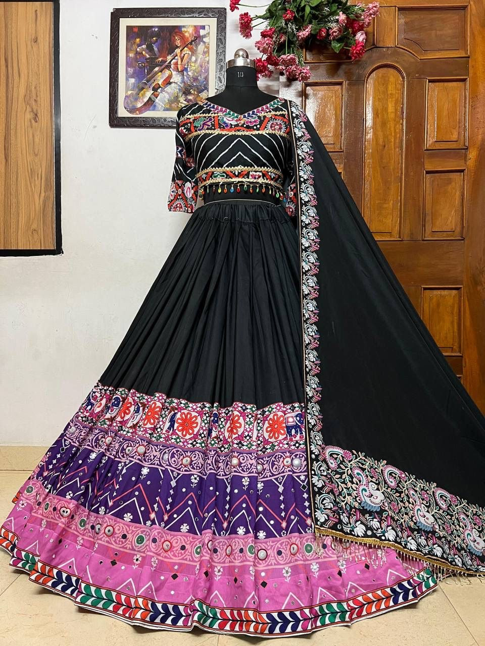 Muslin Digital Print with Mirror work Navratri Special Chaniya Choli