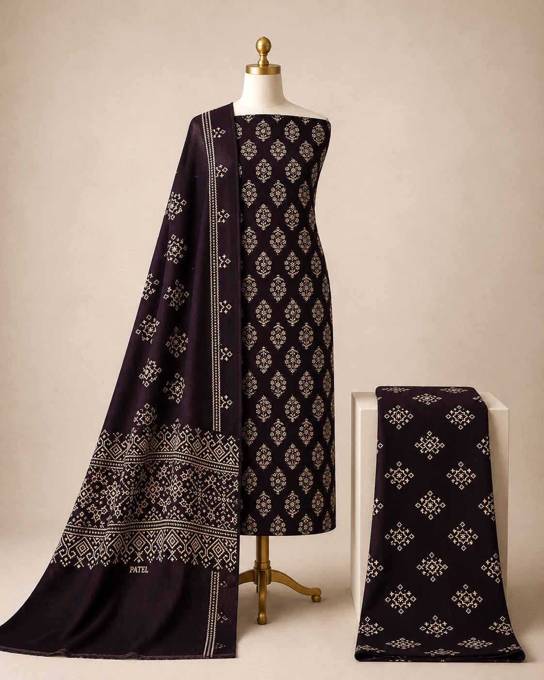 Soft Cotton Hand Blocked Authentic Ajrakh Print 3Pc Unstitched Dress Material