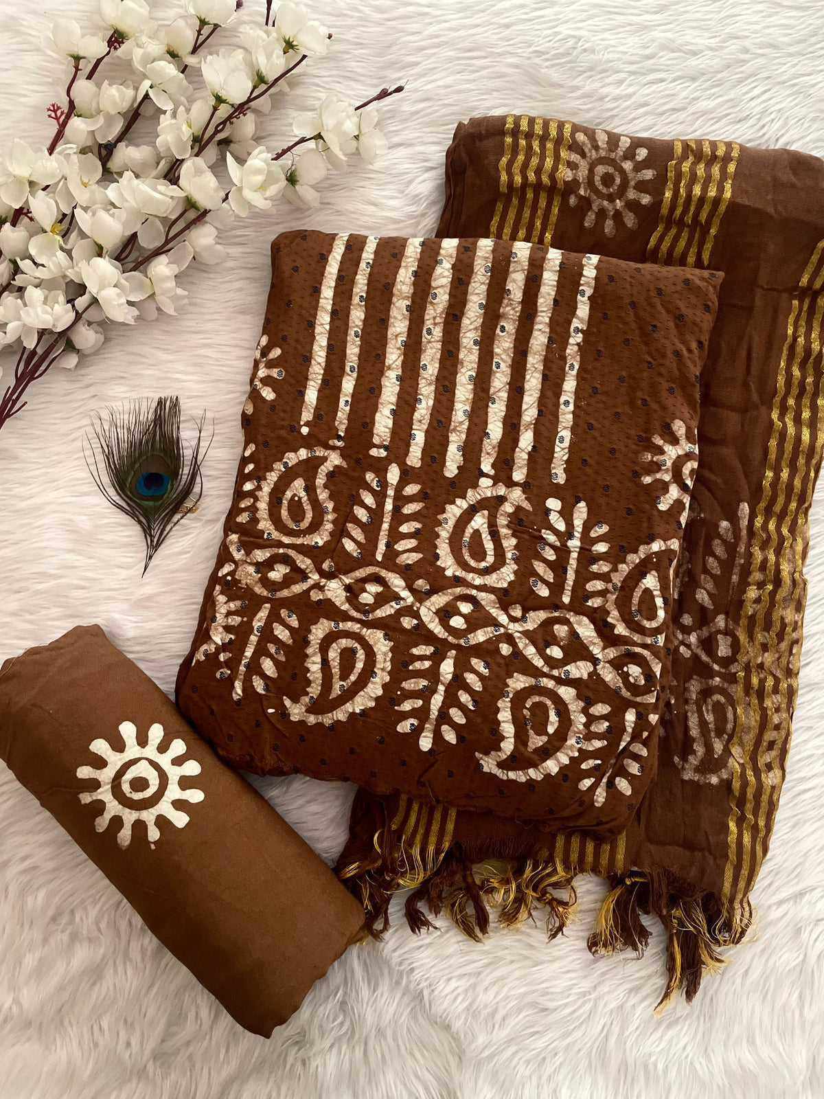 Reyon Summer Special Hand Blocked Wax Batik Dress Material (Unstitched)