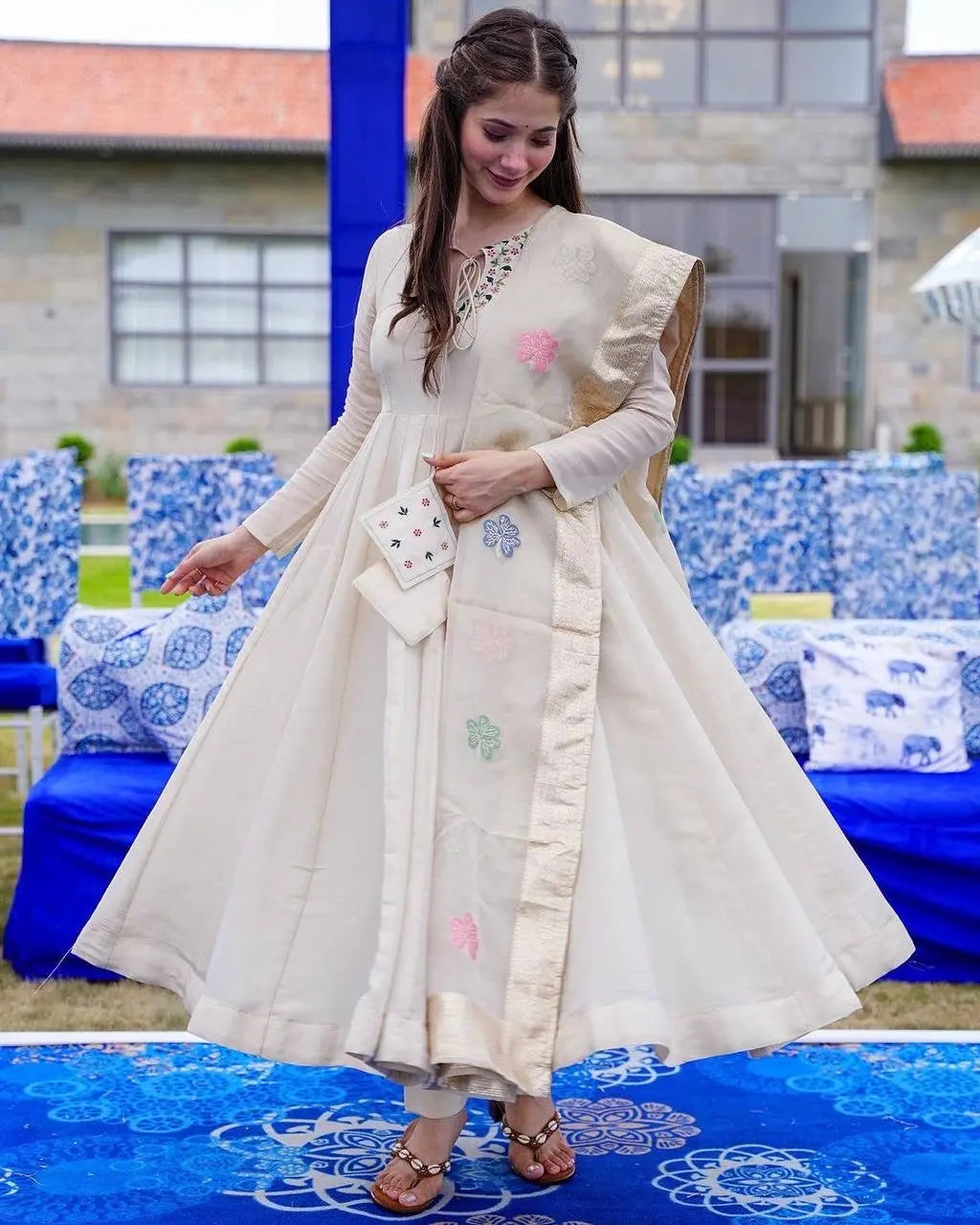 Thread Embroidery Anarkali Gown Set ( Stitched)