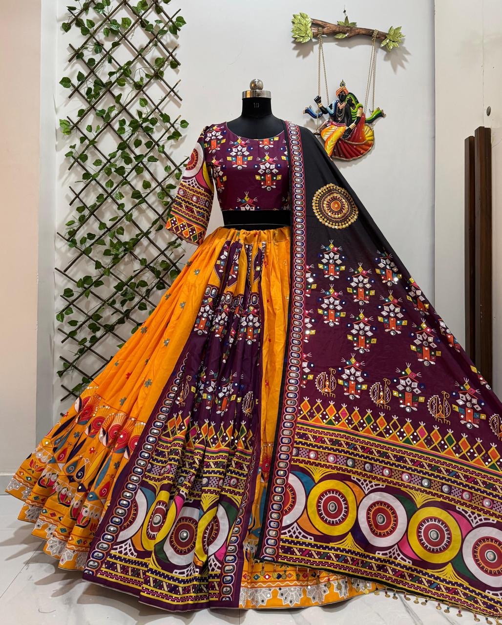 Muslin Digital Print With Mirror Work Designer Chaniya Choli