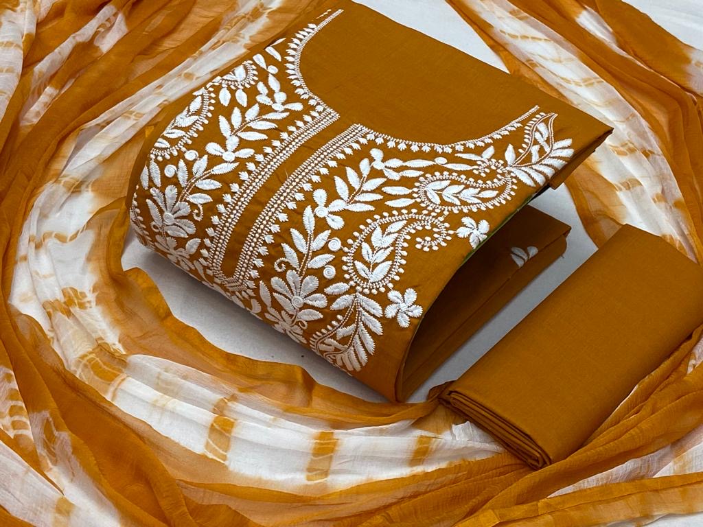 Thread Embroidery Lukhnavi work Dress Material