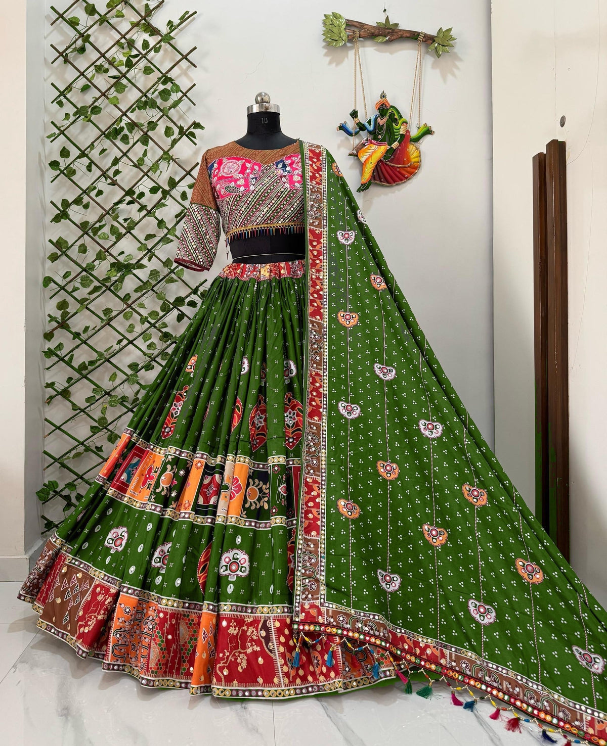 Muslin Digital Print with Mirror Work Designer Chaniya Choli (Stitched)
