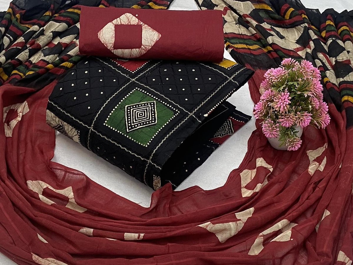Soft Cotton Printed with Mirror work Dress Material ( Unstitched)