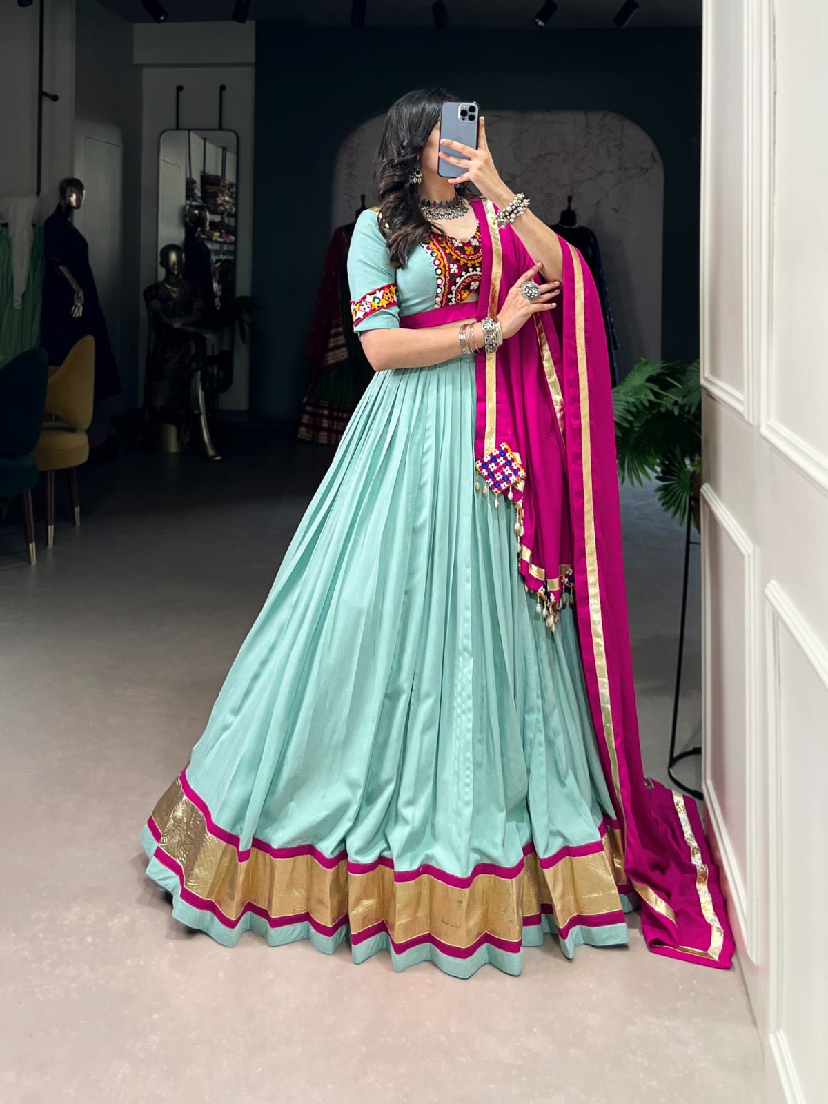 Pure Rayon Embossed Design Designer Chaniya Choli (Ready to Wear)
