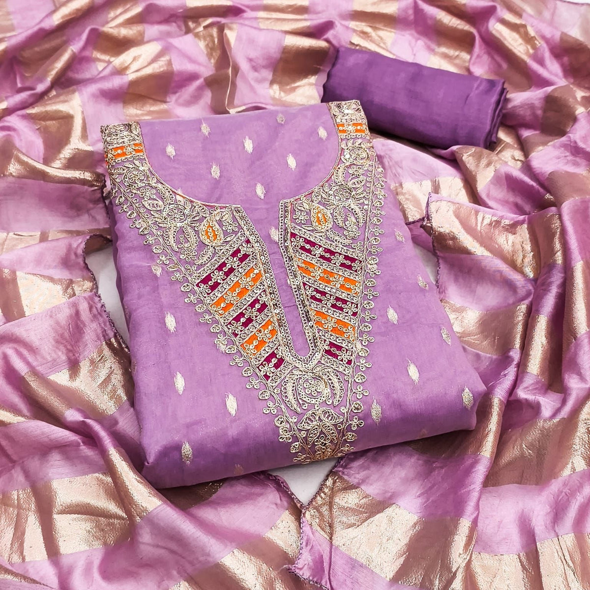 Shimmer Silk Neck Embroidery Work Unstitched Dress Material