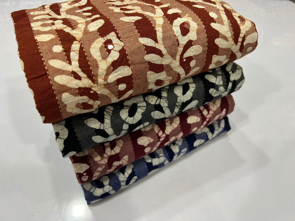 Soft Cotton Mirror work Hand Blocked Wax Batik Dress Material