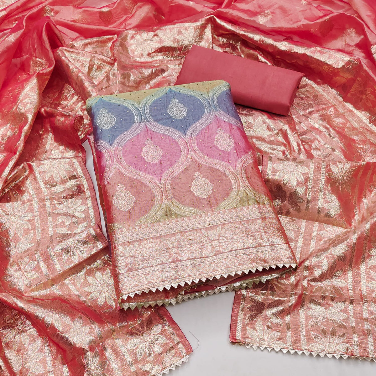 Organza silk Jeckard weaving dress material
