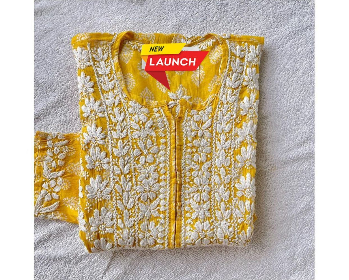 Printed work with Chikankari Embroided Gown