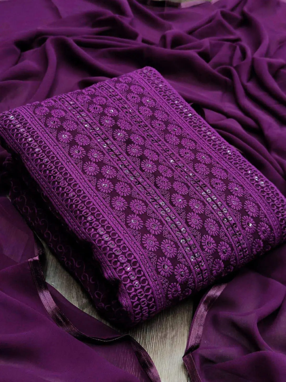 Sequence Daman Work with Chiffone Dupatta Dress Material (Unstitched)