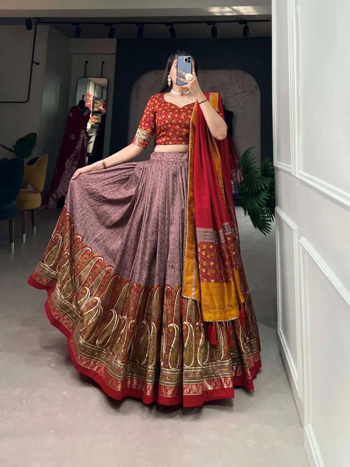 Tussar Silk Kashmiri Print Chaniya Choli