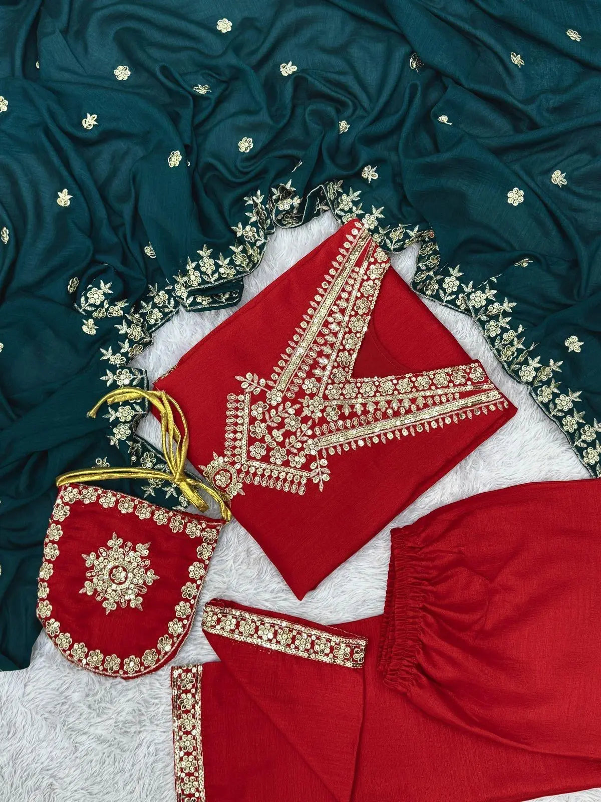 Vachitra Silk Fancy Embroidery Work Designer Kurti Pant Dupatta Set (Ready To Wear)