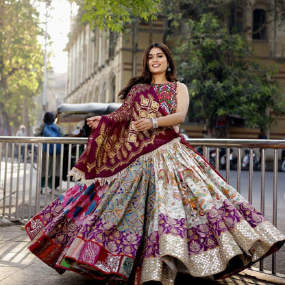 Muslin Cotton Digital Print Real Mirror Work Designer 4M Flair Chaniya Choli