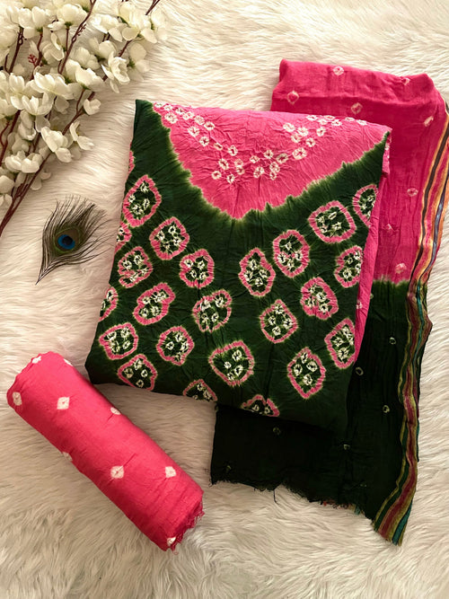 Rayon Dula Contrast Bandhani Dress Material (Unstitched)