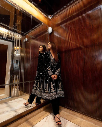 Velvet Heavy Anarkali Embroided Gown (Stitched)