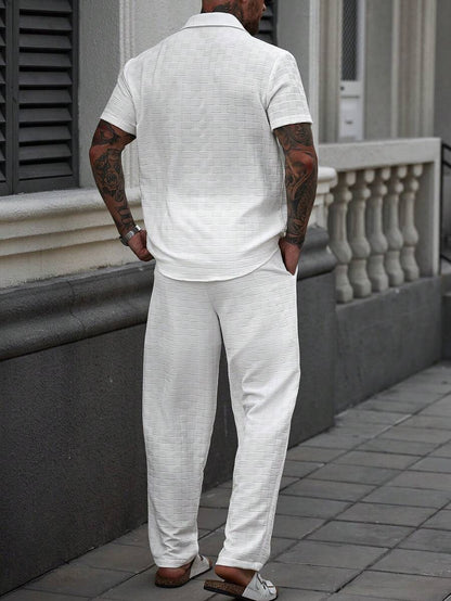 20110 New White Premium Shirt & White Track Pent Co-Ord Set For Men