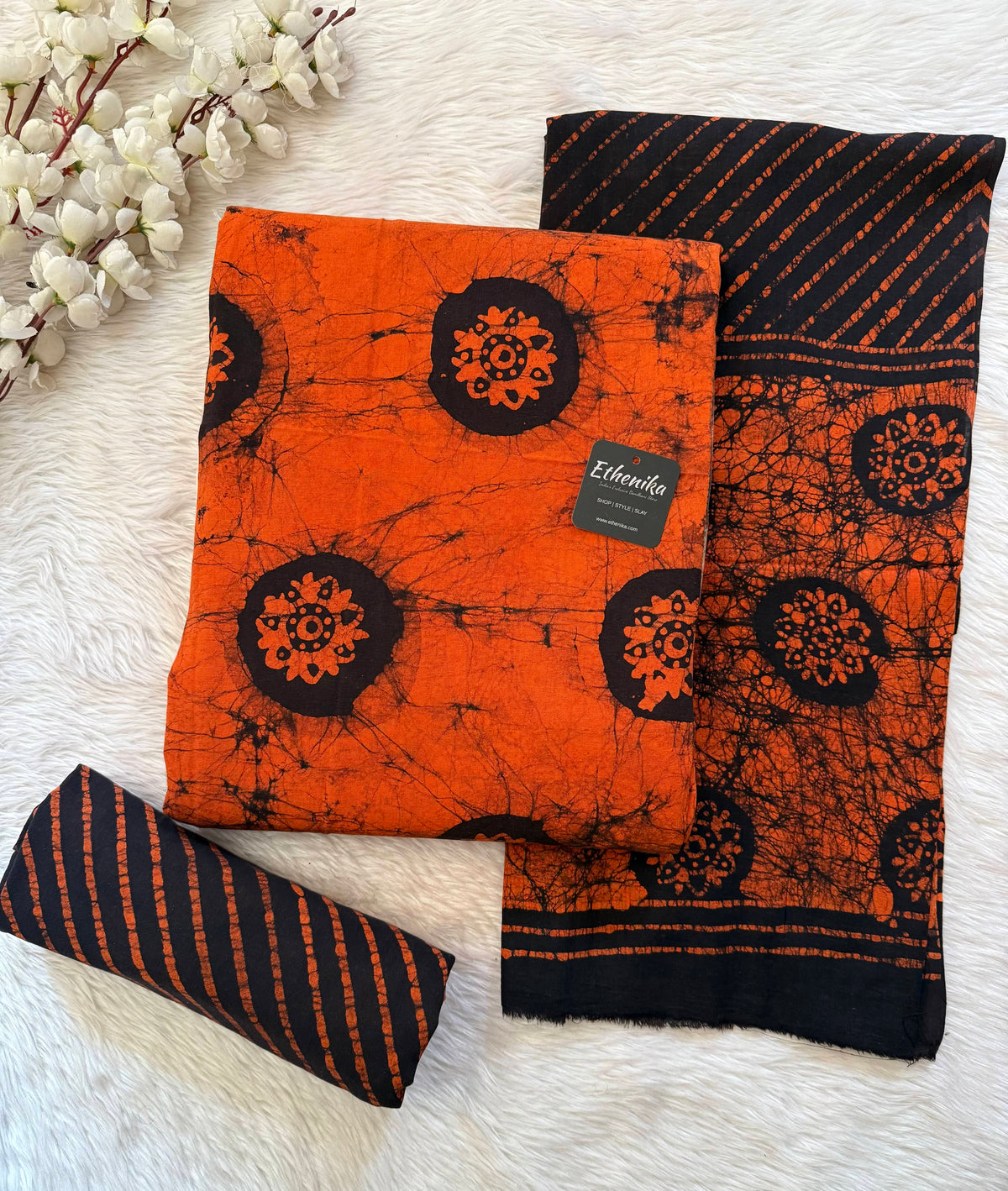 Soft Cotton Hand Blocked Batik Dress Material (Unstitched)