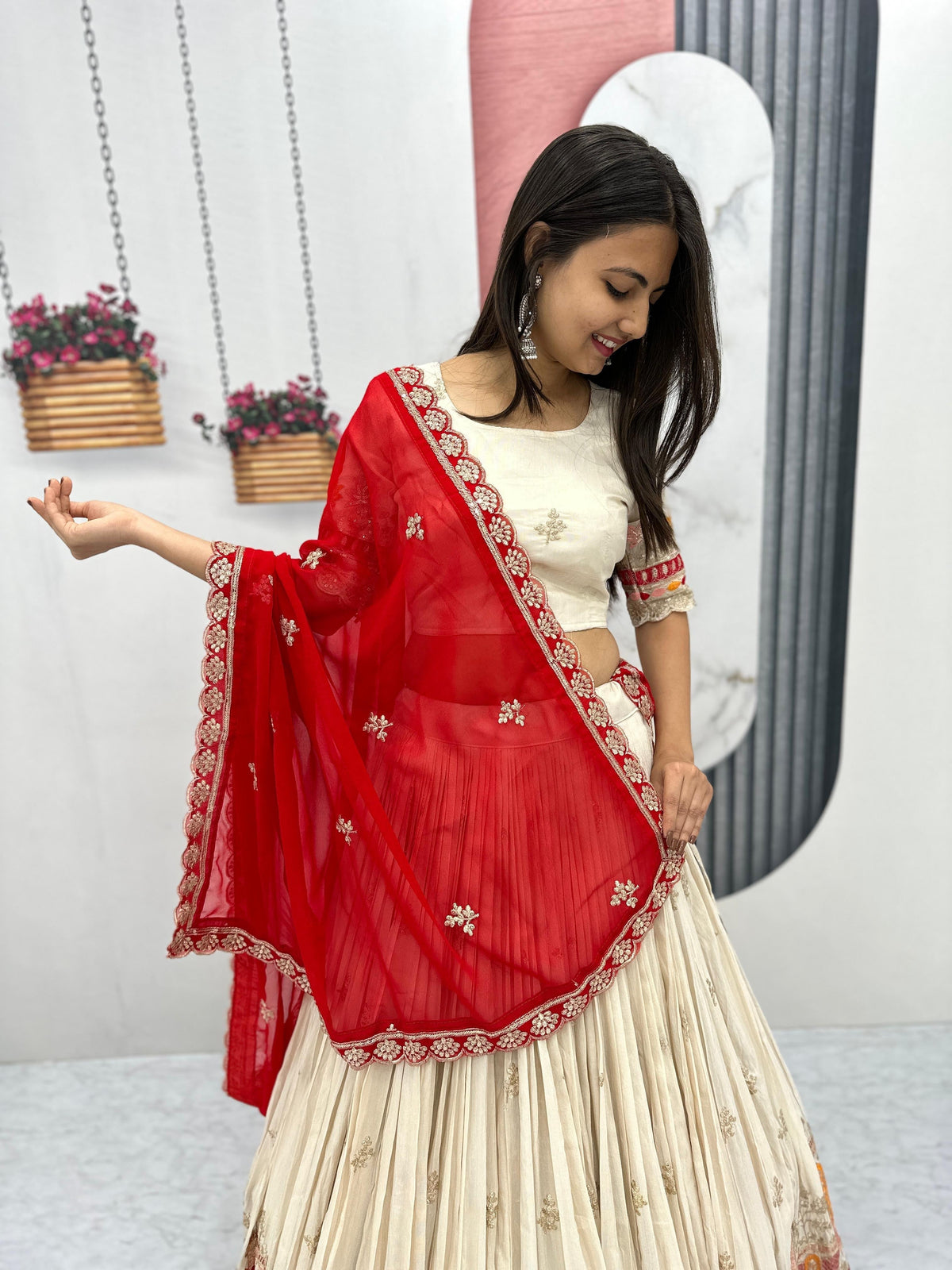 Pure Banarasi Tissue Thread Embroidery work Lehenga Choli