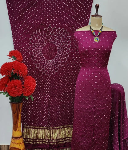 Pure Modal Silk Original Hand Crafted Bandhani Dress Material