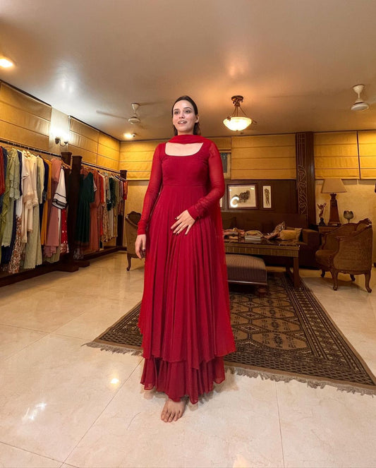 Maharani Premium Red Anarkali Suit Set