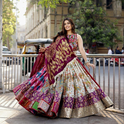 Muslin Cotton Digital Print Real Mirror Work Designer 4M Flair Chaniya Choli