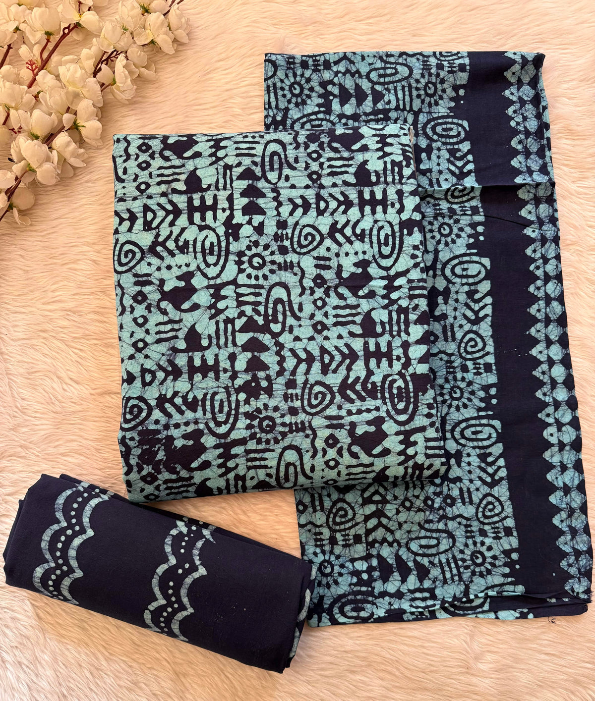 Soft Cotton Hand Blocked Batik Dress Material (Unstitched)