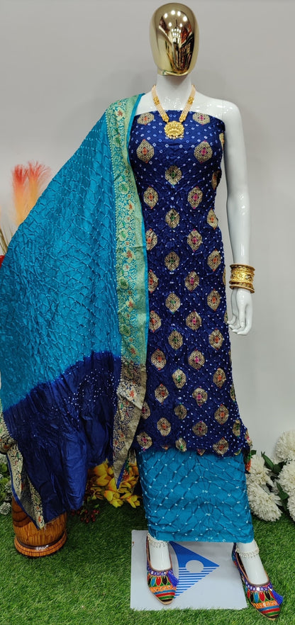 Original Dhupiyan Silk Kasab work Heavy Jamnagar Bandhani Dress