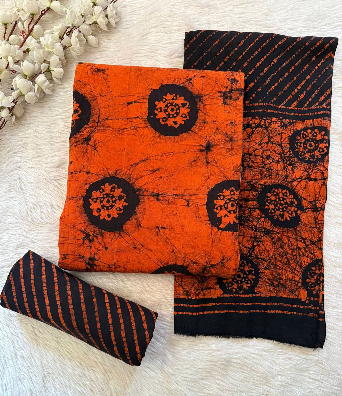 Soft Cotton Hand Blocked Batik Dress Material (Unstitched)