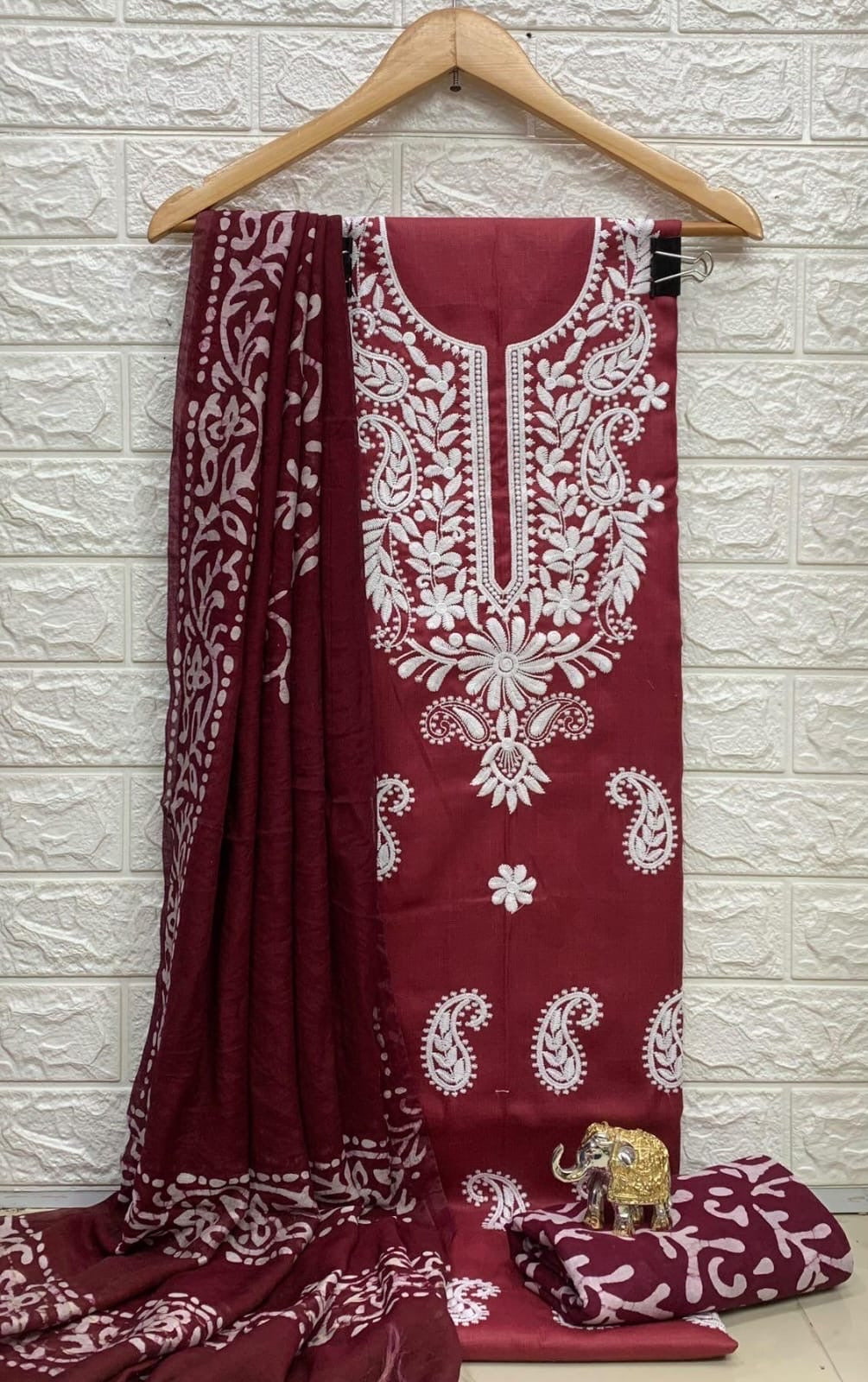 Slub cotton Neckwork with Batik work Dupatta and Salwar Dress Material (Unstitched)