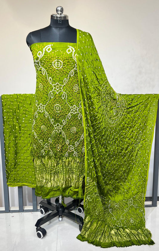 Modal Silk Authentic Hand Crafted Kutch Bandhej Dress Material