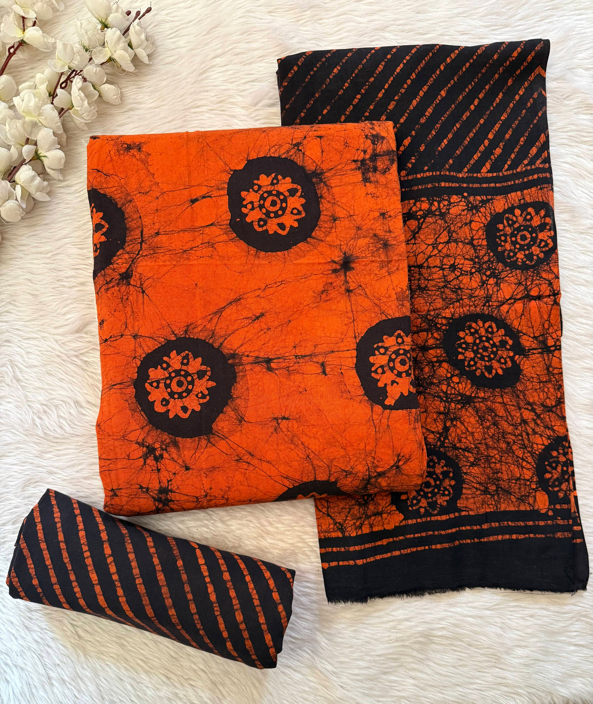 Soft Cotton Hand Blocked Batik Dress Material (Unstitched)