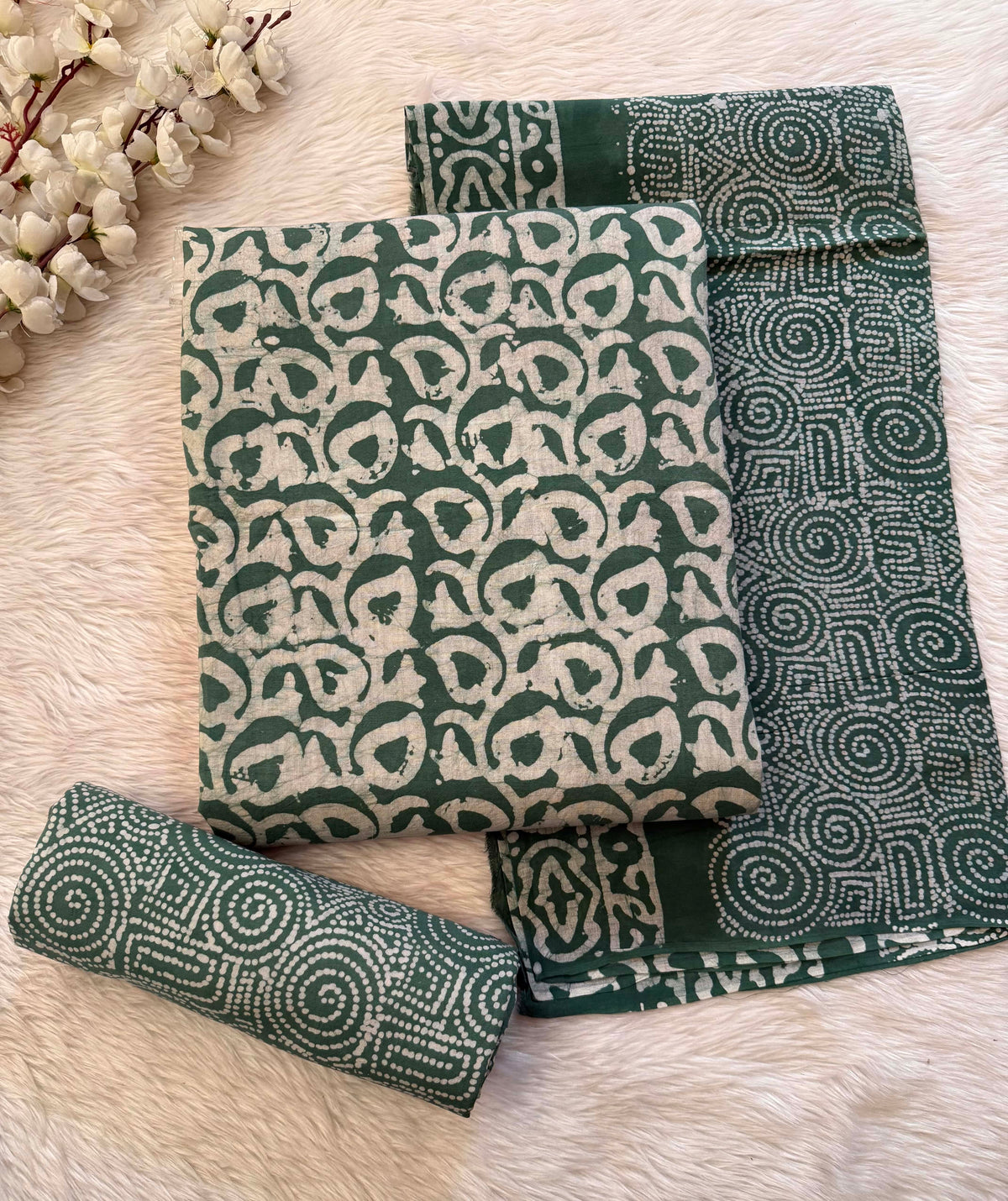 Soft Cotton Hand Blocked Batik Dress Material (Unstitched)